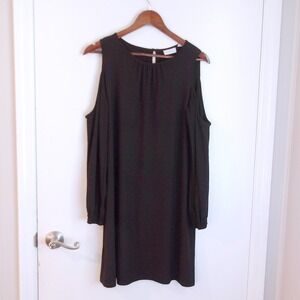 NY & Co Chic Cold Shoulder Dress Long‎ Sleeve Casual Party Black Dress Lg/ #5347